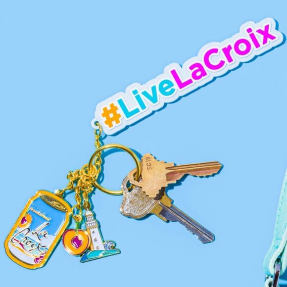 New! LaCroix Beach Plum Enamel Keychain with Charms - Picture 3 of 3